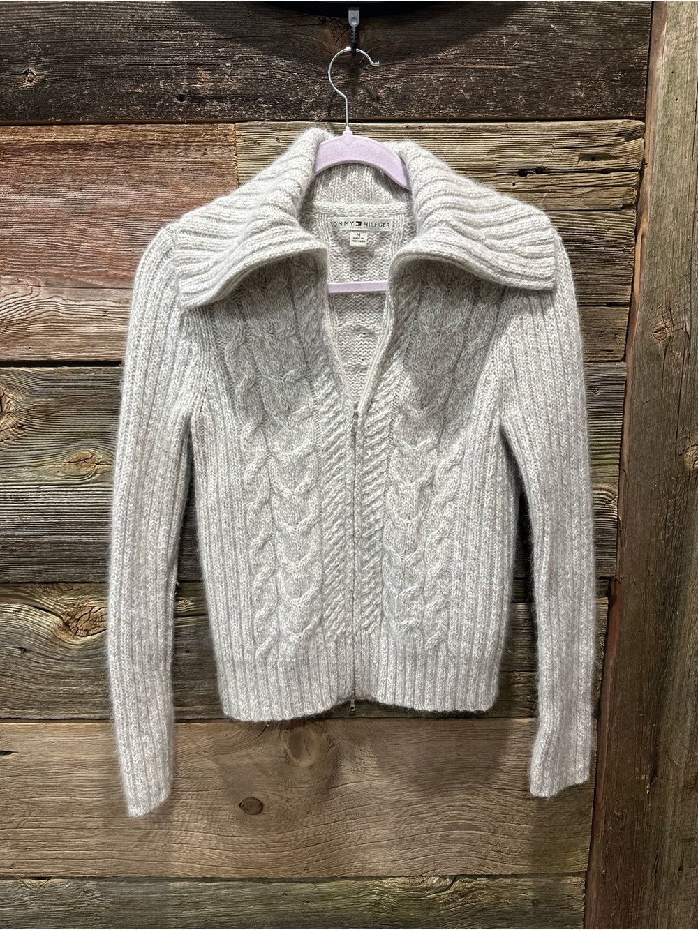 Tommy Hilfiger Light Gray Cable-Knit Zip-Front Sweater Cardigan - EUC Size M